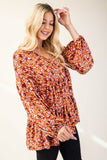 Celeste Full Size Floral V-Neck Balloon Sleeve Blouse - Rosa Apparel