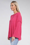 Zenana Ribbed Brushed Melange Hacci Henley Sweater - Rosa Apparel