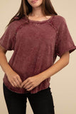 Zenana Back Patch Crinkle Washed Raglan Sleeve T-Shirt - Rosa Apparel