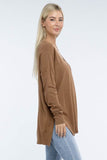 Zenana Hi-Low Hem Front Seam V-Neck Sweater - Rosa Apparel