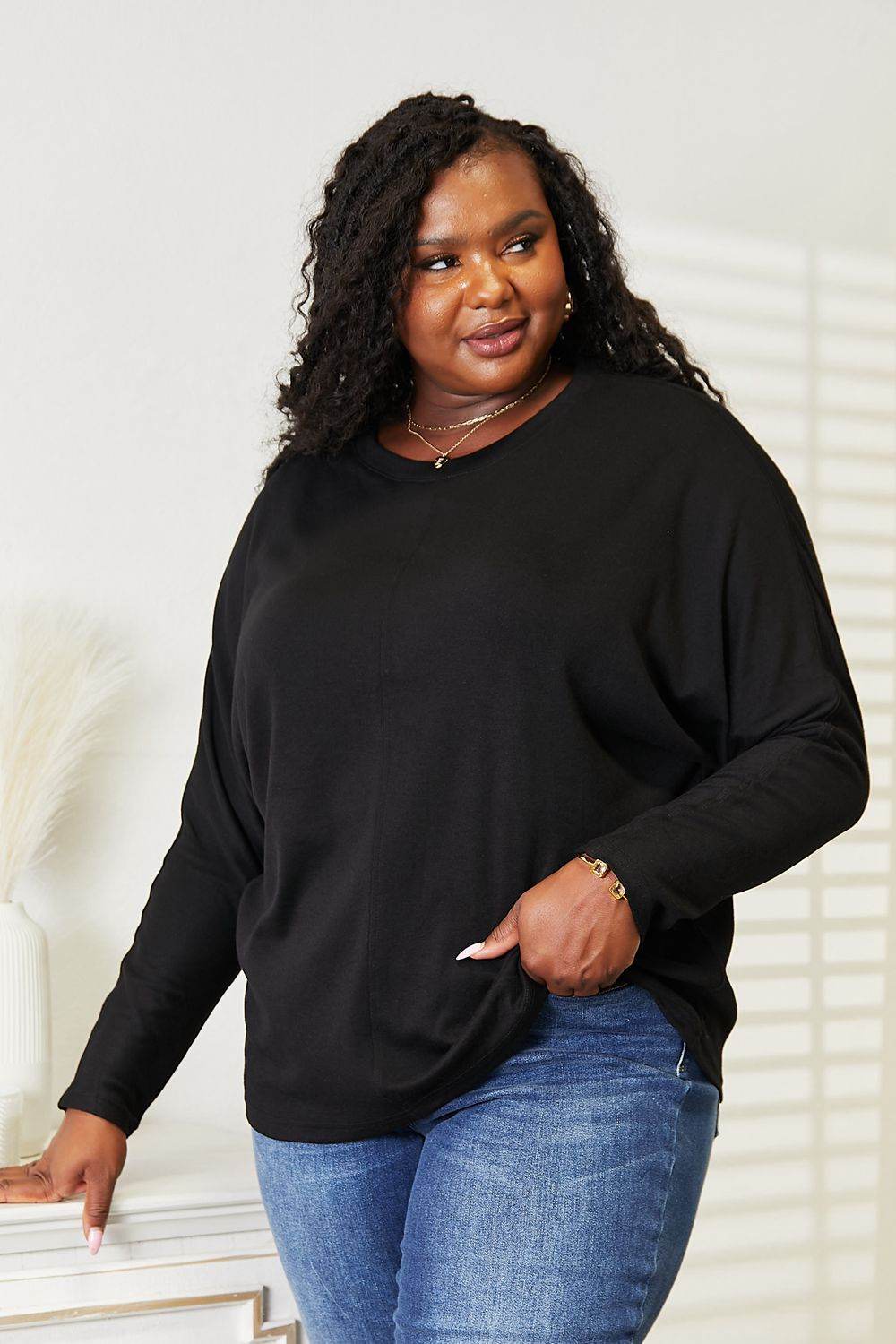 Double Take Seam Detail Round Neck Long Sleeve Top - Rosa Apparel