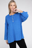 Zenana Ribbed Brushed Melange Hacci Henley Sweater - Rosa Apparel