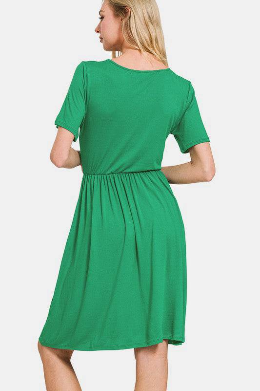 Zenana Surplice Short Sleeve Brushed DTY Dress - Rosa Apparel
