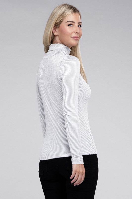 Zenana Ribbed Turtle Neck Long Sleeve Top - Rosa Apparel