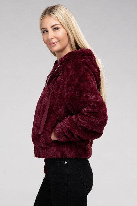 Ambiance Fluffy Zip-Up Teddy Sweater Hoodie - Rosa Apparel