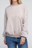 Zenana Acid Wash Fleece Oversized Round Neck Long Sleeves Pullover - Rosa Apparel