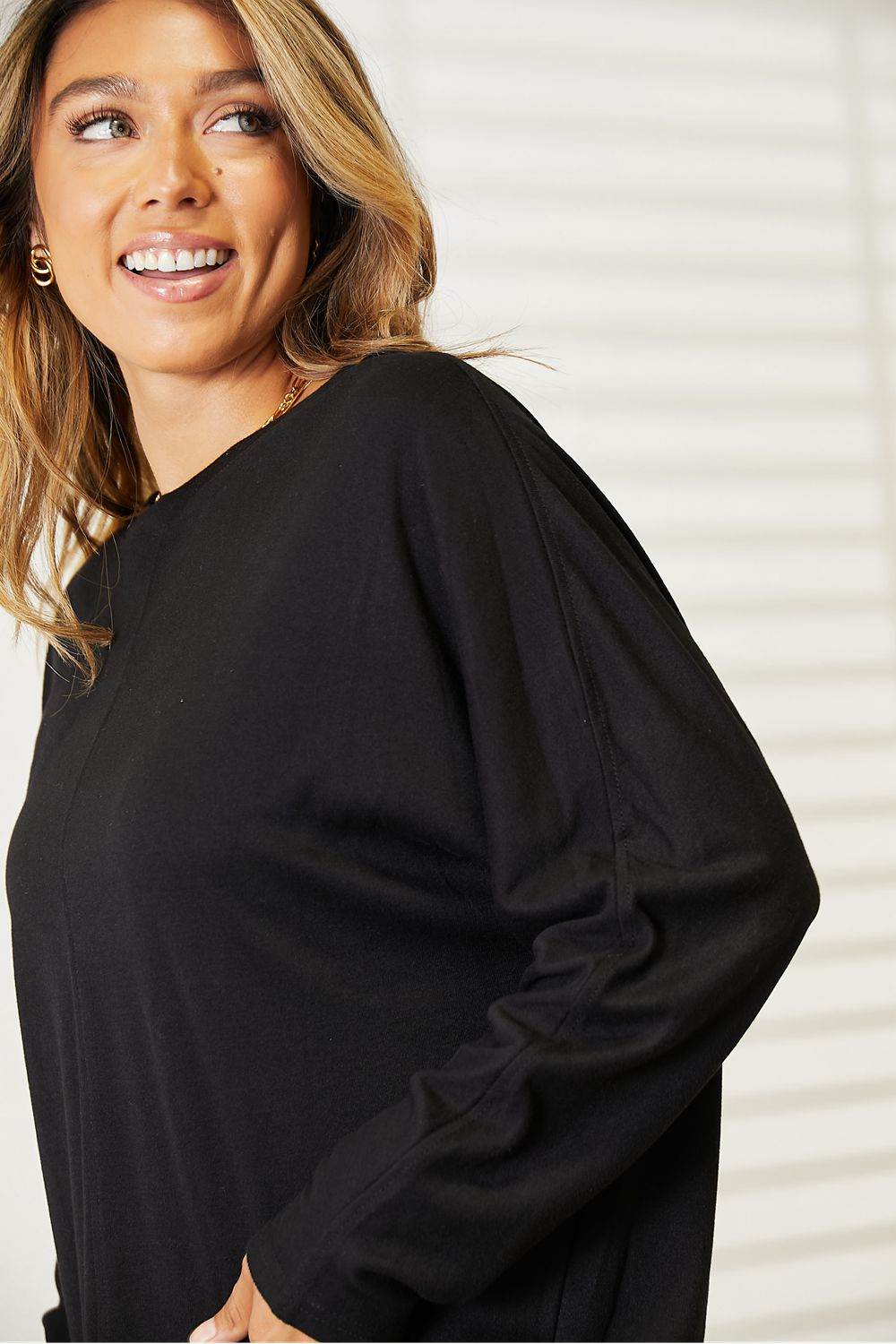 Double Take Seam Detail Round Neck Long Sleeve Top - Rosa Apparel