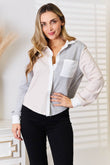 Double Take Color Block Curved Hem Shirt - Rosa Apparel