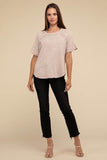 Zenana Back Patch Crinkle Washed Raglan Sleeve T-Shirt - Rosa Apparel