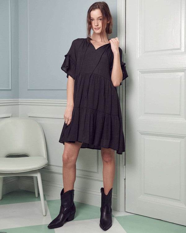 Jade By Jane Ruffled V-Neck Short Sleeves Tiered Mini Dress JBJ1054A - Rosa Apparel