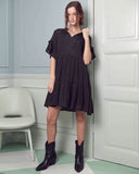 Jade By Jane Ruffled V-Neck Short Sleeves Tiered Mini Dress JBJ1054A - Rosa Apparel