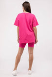 Zenana Cotton Round Neck Top & Biker Shorts Set - Rosa Apparel