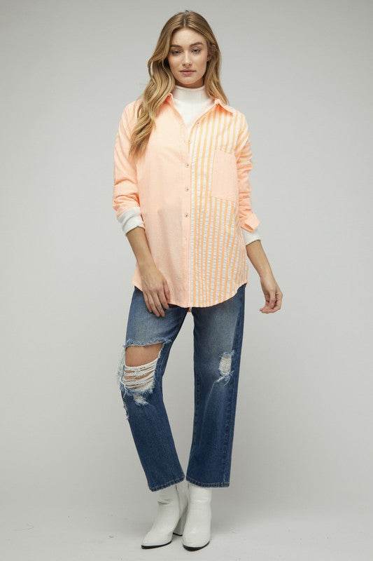 Davi & Dani Stripe Button Down Long Sleeve Shirt - Rosa Apparel