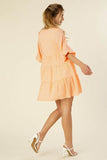 Lilou Gingham Checked Tiered Puff 3/4 Sleeves V-Neck Mini Dress - Rosa Apparel