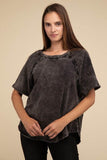 Zenana Back Patch Crinkle Washed Raglan Sleeve T-Shirt - Rosa Apparel