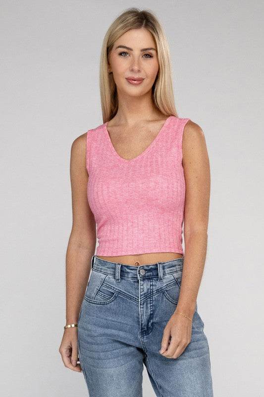 Zenana Casual Ribbed Scoop Neck Cropped Sleeveless Top - Rosa Apparel