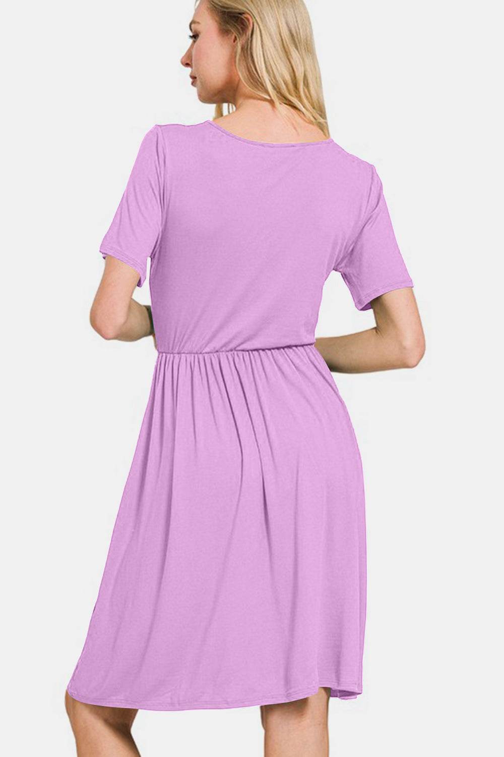 Zenana Surplice Short Sleeve Brushed DTY Dress - Rosa Apparel