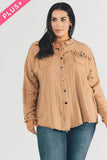 Davi & Dani Plus Distressed Hem Button Down Oversize Shirt - Rosa Apparel