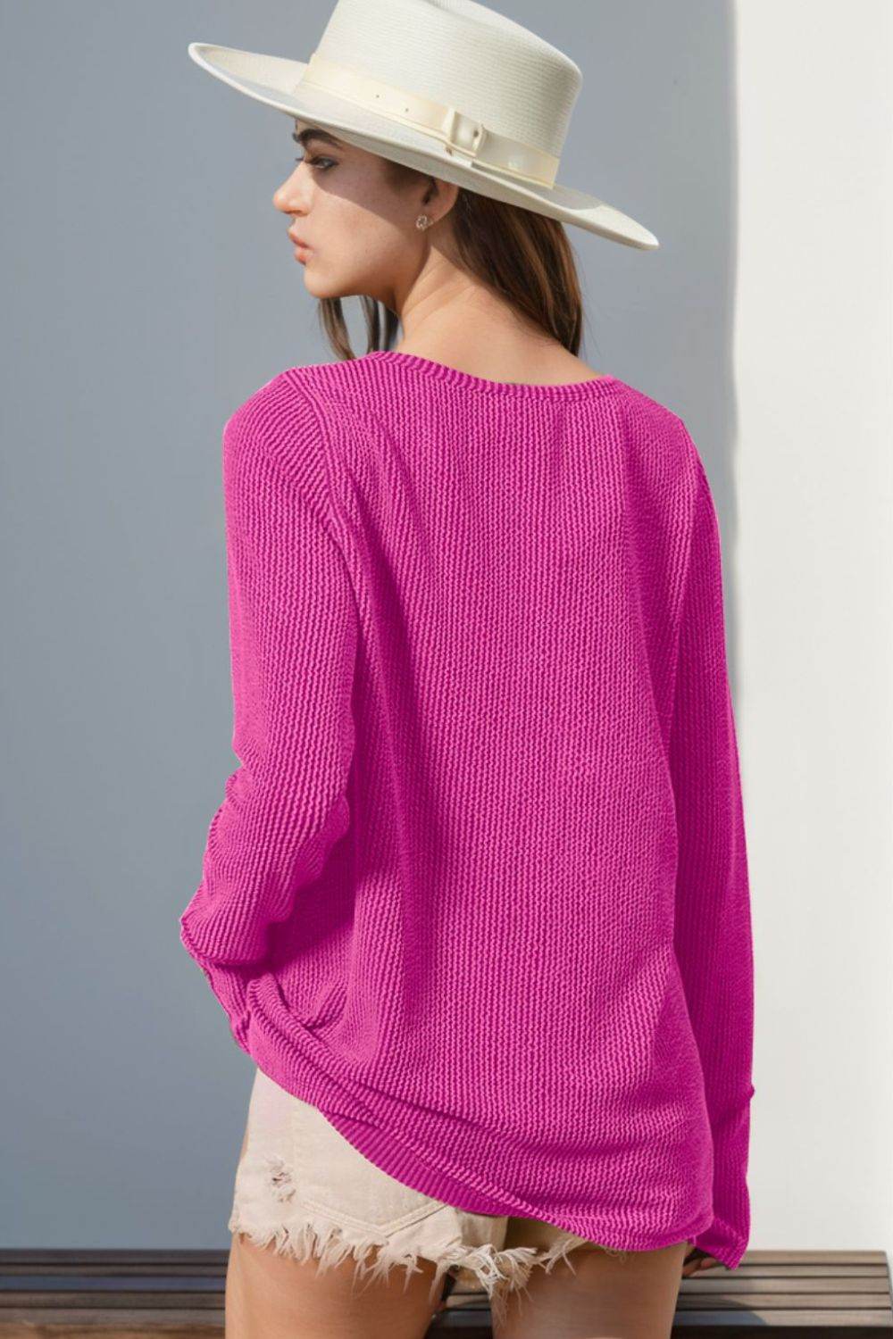 Double Take Full Size Notched Thumbhole Long Sleeve T-Shirt - Rosa Apparel