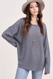 La Miel Bree Waffle Relaxed Raw Edge Boat Neck Sweater - Rosa Apparel