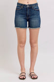 Judy Blue Tummy Control Fray Hem & Shield Back Pockets Denim Shorts - Rosa Apparel