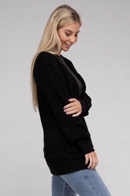 Zenana Low Gauge Waffle Open Cardigan Sweater - Rosa Apparel