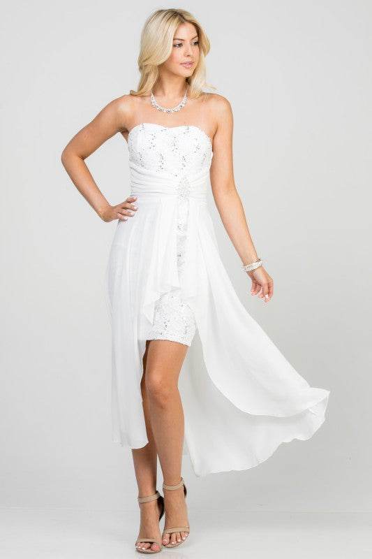 LA SCALA Open Back Lace and Chiffon Surplice Elegant Dress - Rosa Apparel