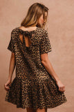 BiBi Tie Back Leopard Round Neck Short Sleeve Dress - Rosa Apparel