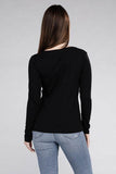 Zenana Cotton V-Neck Long Sleeve T-Shirt - Rosa Apparel