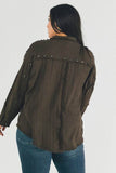 Davi & Dani Plus Distressed Hem Button Down Oversize Shirt - Rosa Apparel