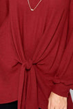 Super Lady Full Size Round Neck Knot Front Hacci Blouse - Rosa Apparel