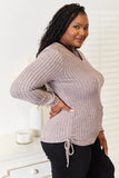 Double Take Drawstring Ribbed Long Sleeve T-Shirt - Rosa Apparel