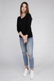 Zenana Cotton V-Neck Long Sleeve T-Shirt - Rosa Apparel