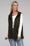 Zenana Drawstring Waist Sleeveless Military Hoodie Vest - Rosa Apparel