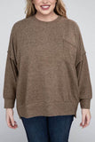 Zenana Plus Brushed Melange Drop Shoulder Sweater - Rosa Apparel