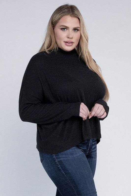 Ambiance Plus Drop Shoulder Long Sleeve Mock Neckline Sweater - Rosa Apparel
