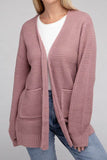Zenana Low Gauge Waffle Open Cardigan Sweater - Rosa Apparel