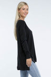Zenana Hi-Low Hem Front Seam V-Neck Sweater - Rosa Apparel