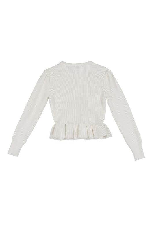 Lilou Peplum Round Neck Long Sleeves Strech Sweater Top - Rosa Apparel