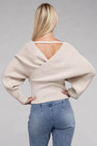 Zenana Viscose Cross Wrap V-Neck Pullover Sweater - Rosa Apparel