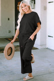 Double Take Full Size Texture Short Sleeve Top and Pants Set - Rosa Apparel