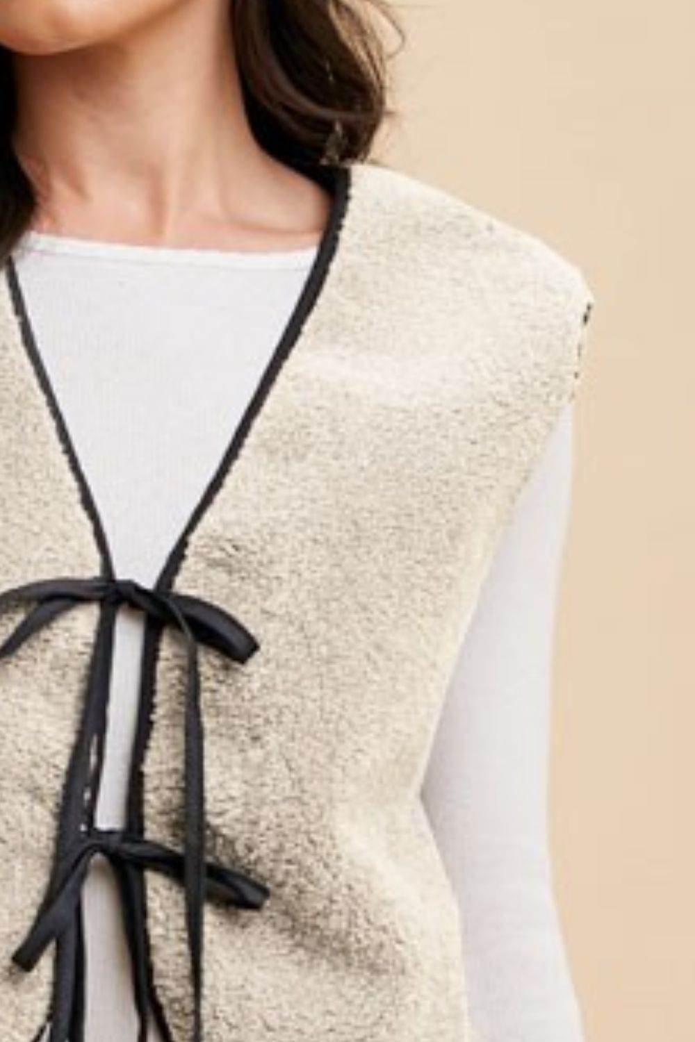 Annie Wear V-Neck Tie Detail Vest Coat - Rosa Apparel