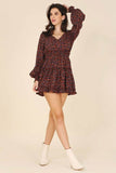 Lilou Ditsy Floral V-Neck Long Sleeves Mini Dress - Rosa Apparel
