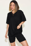 Basic Bae Full Size V-Neck Drop Shoulder Short Sleeves T-Shirt and Shorts Set - Rosa Apparel