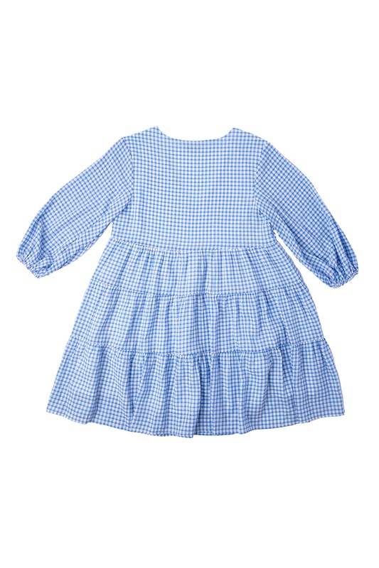 Lilou Gingham Checked Tiered Puff 3/4 Sleeves V-Neck Mini Dress - Rosa Apparel