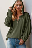 Double Take Full Size Half Button Long Sleeve Hoodie - Rosa Apparel