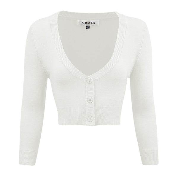 Mak Women's Cropped Bolero V-Neck 3/4 Sleeve Cardigan - Rosa Apparel