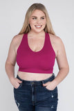 Zenana Plus Ribbed Cropped Racerback V-Neck Tank Top - Rosa Apparel