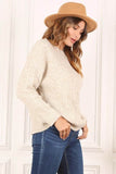 Lilou Oversize Cable Long Sleeves Boatneck Stretch Sweater - Rosa Apparel