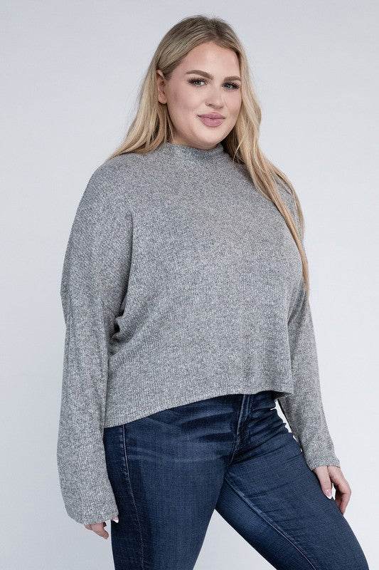 Ambiance Plus Drop Shoulder Long Sleeve Mock Neckline Sweater - Rosa Apparel
